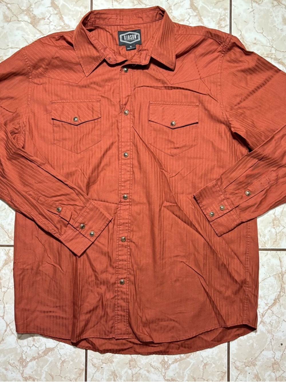 Gibson Mens XL  Pearl Snap Burnt Orange Cotton Blend Western Dual Pockets Shirt